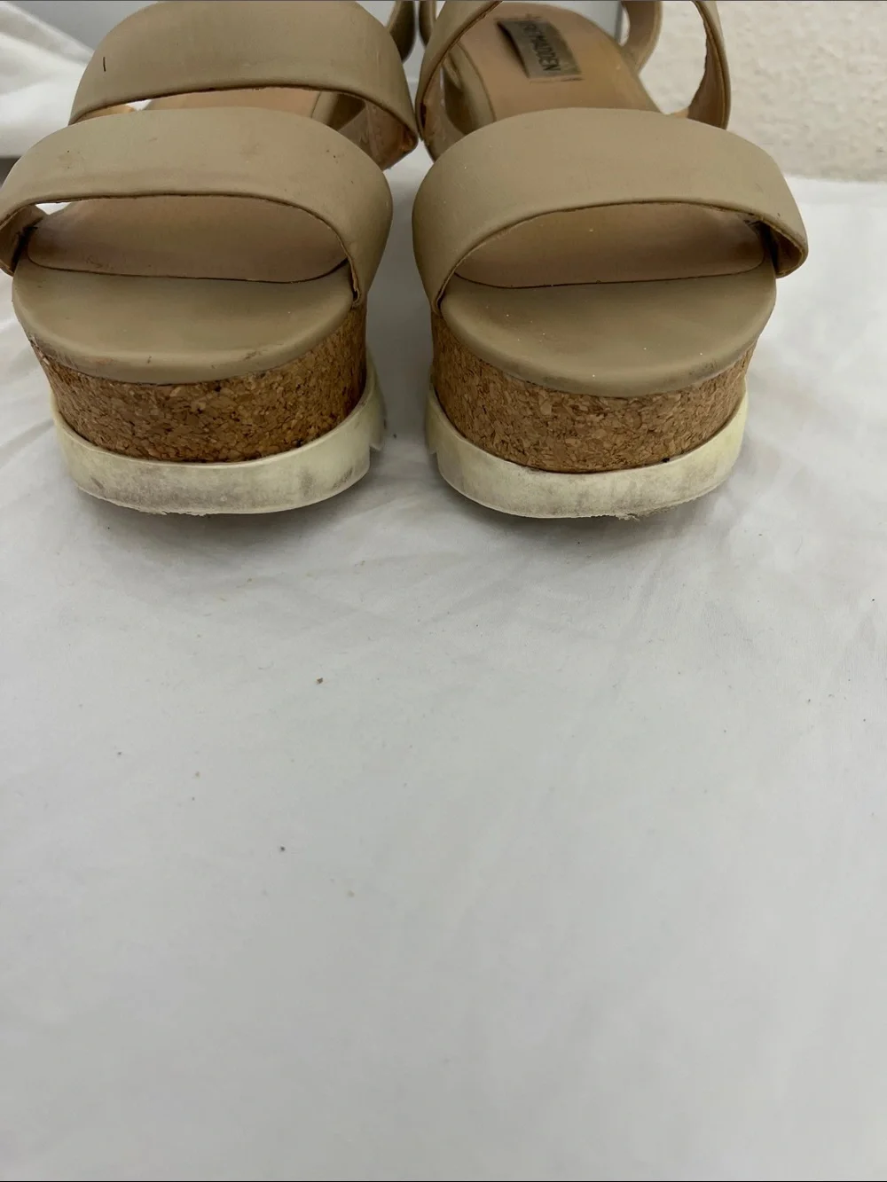 Steve Madden Beige Cork Platform Sandals with Ankle Buckle